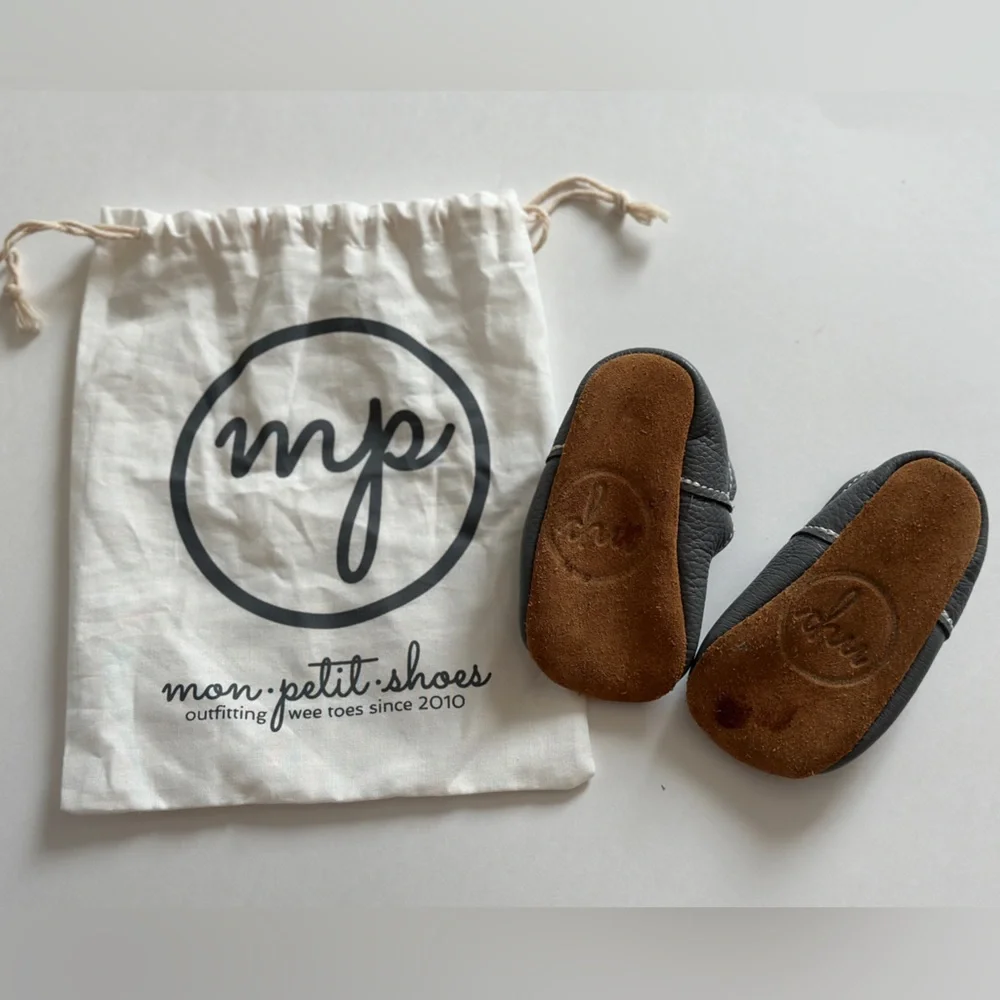 Mon Petit STORM Gray Size 4 MP‎ T-Straps Shoes Baby Handmade Leather